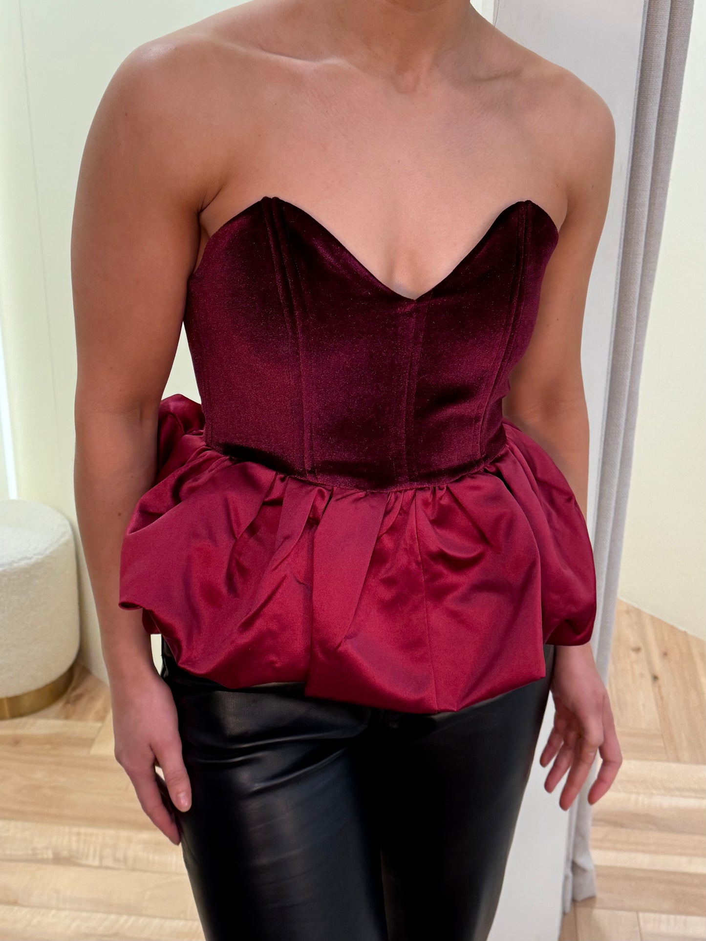 Pippa burgundy peplum top
