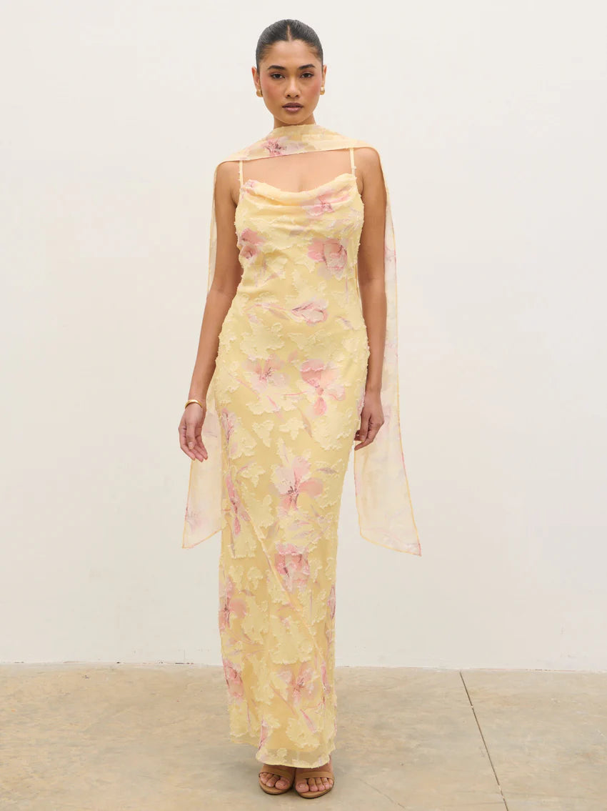 Eden Scarf Jacquard Printed Maxi Dress