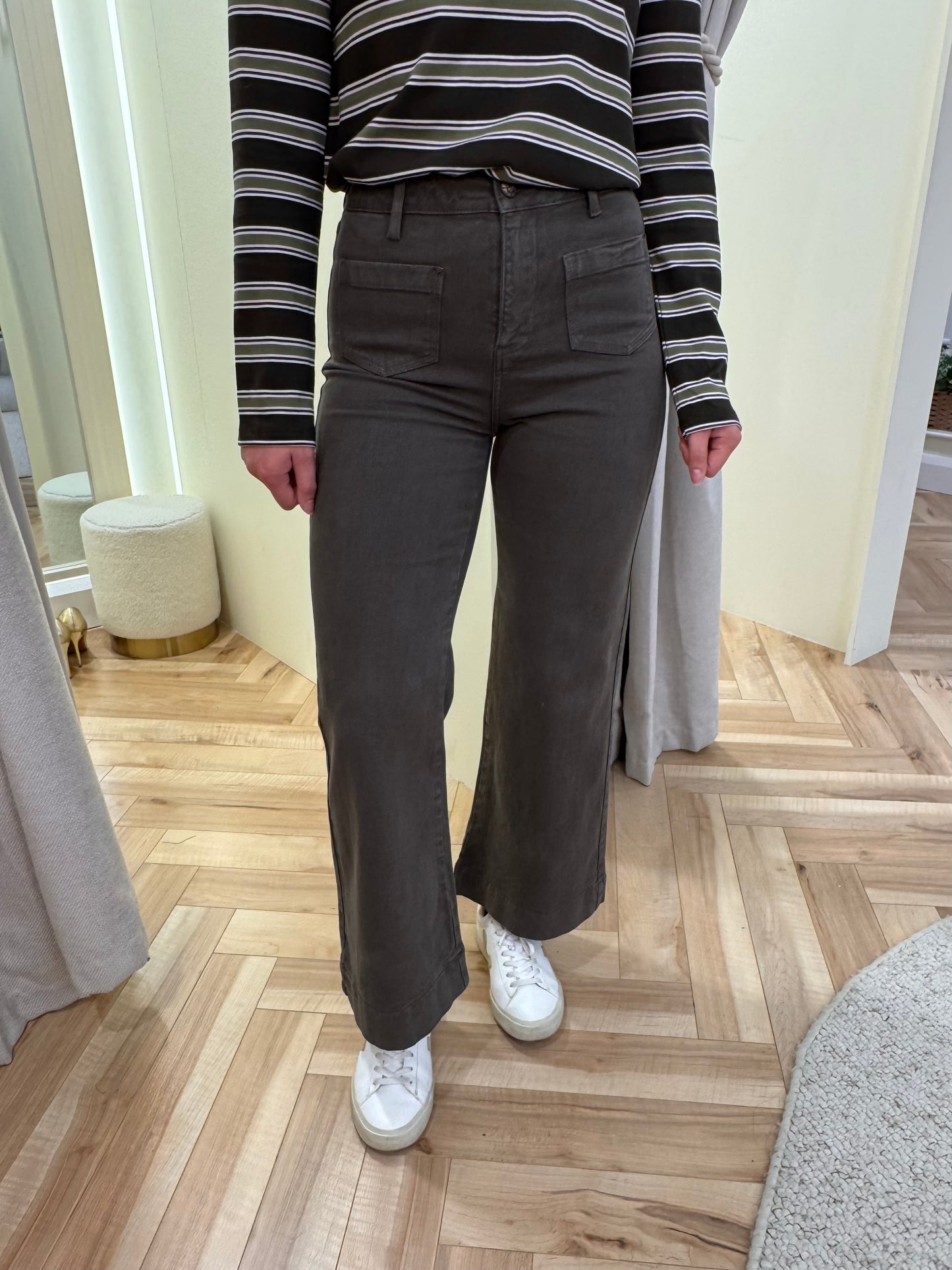 Gasparette Cropped Wide leg Jeans in Khaki