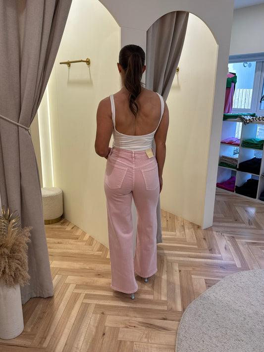 Pink wide leg jeans