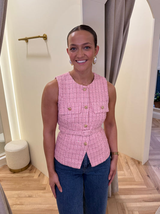Kyla Tweed Waistcoat in Pink