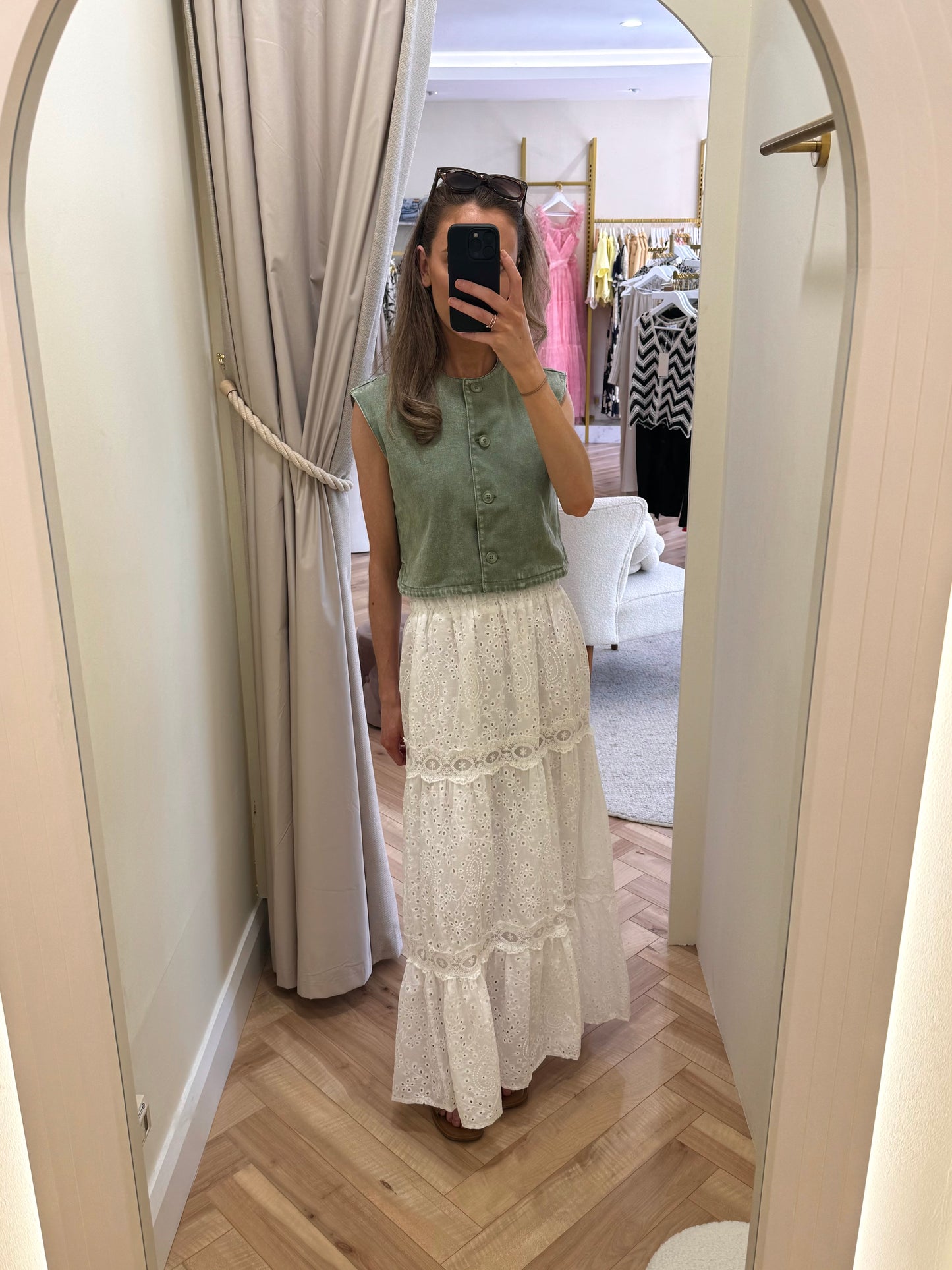 Jessie denim waistcoat in khaki