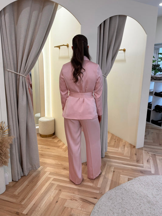 Sienna Wide Leg Satin Trousers in Pink
