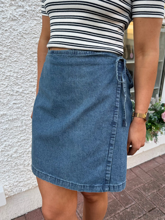 ICHI ihdallas wrap denim skirt