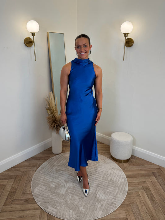 Lethe scarf maxi dress in cobalt blue