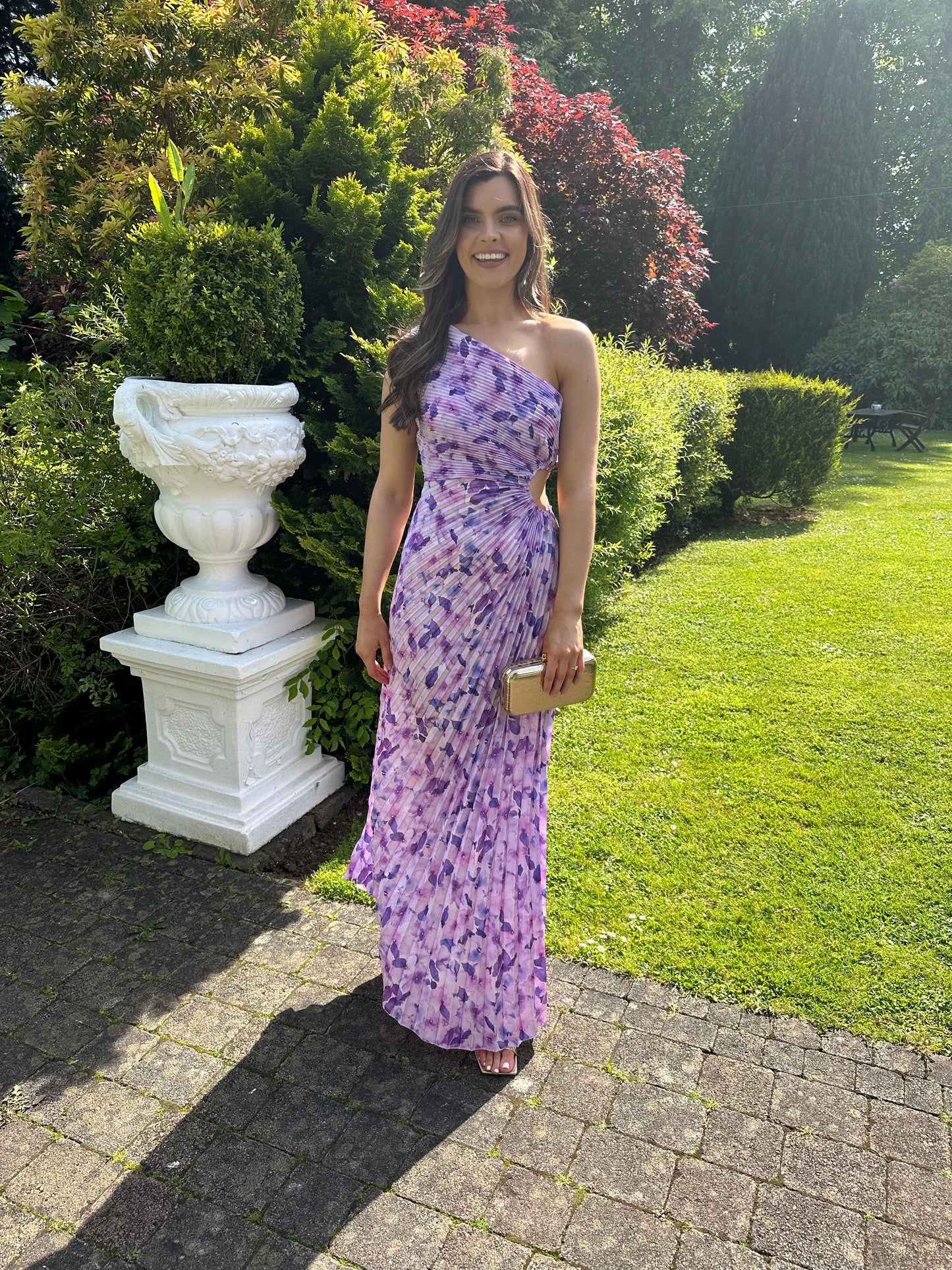 Pleated One Shoulder Maxi Dress in Lilac