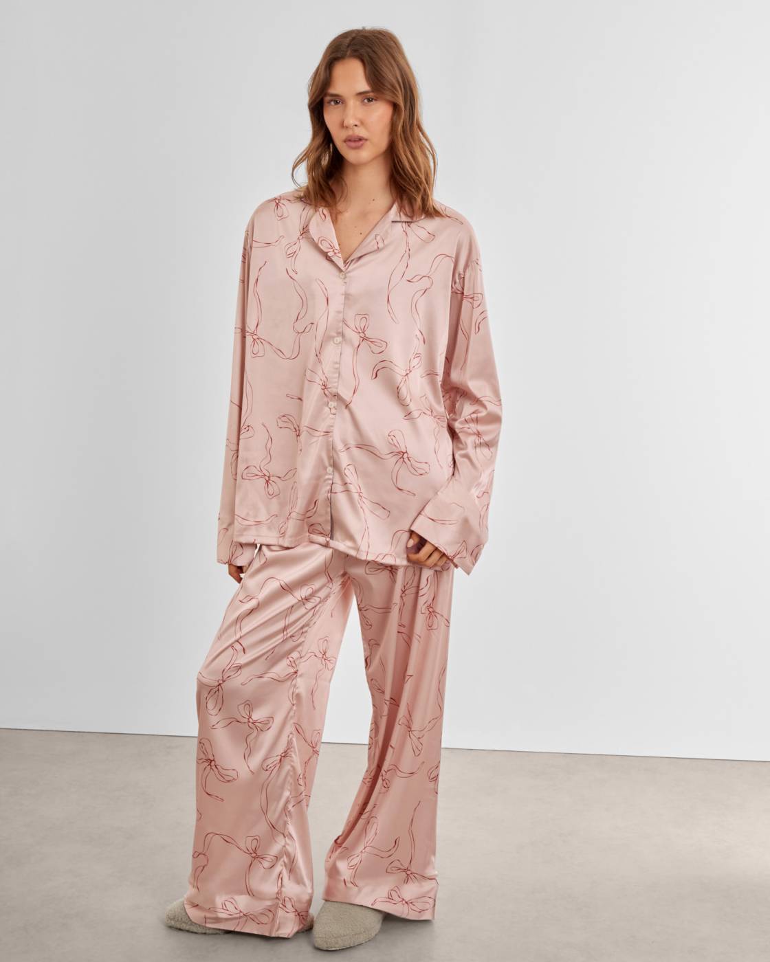 Bow Print Pyjama Gift Set in Pink and Cherry