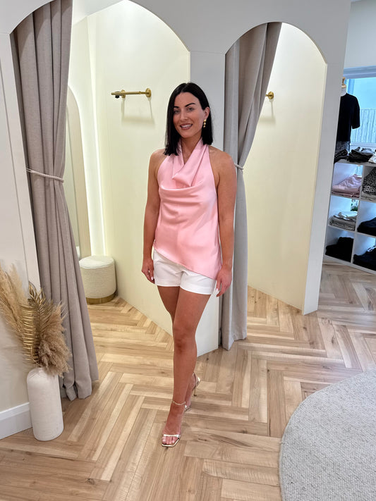 Satin Halter Neck Top in Pink