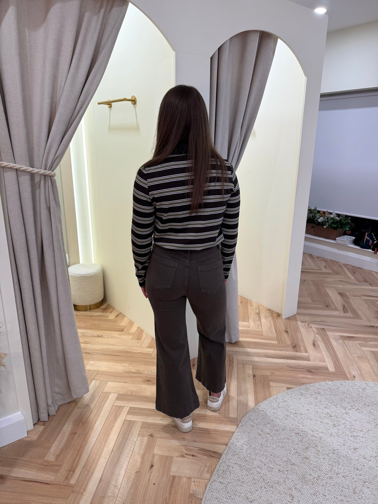 Gasparette Cropped Wide leg Jeans in Khaki