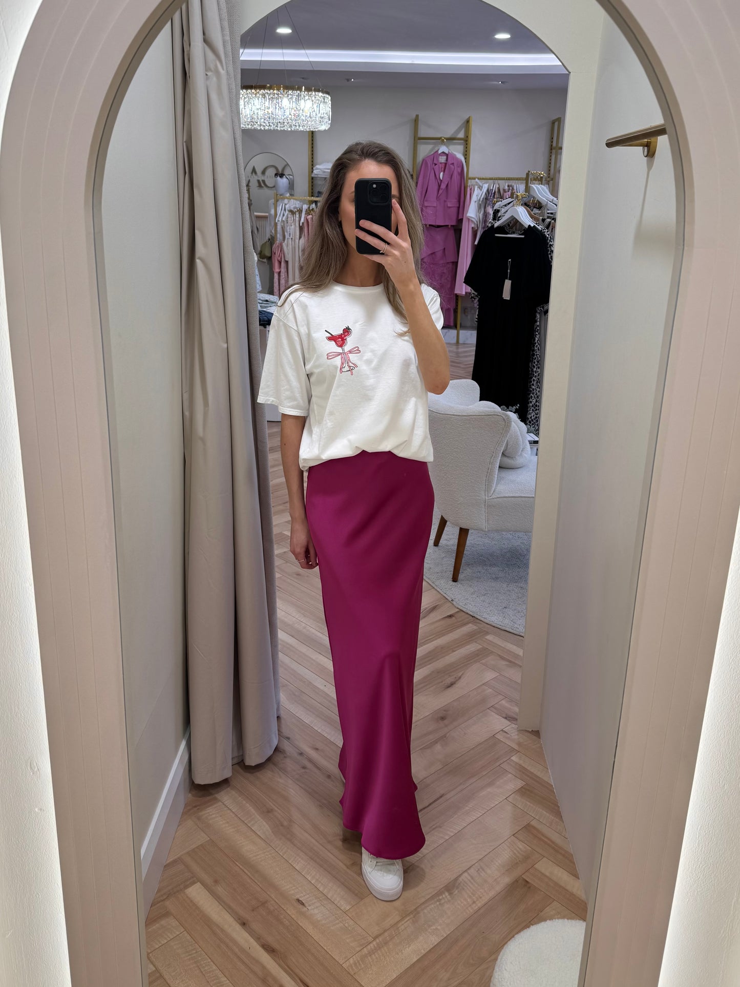 Isla Satin Maxi Skirt in Magenta