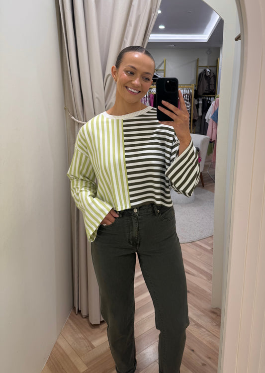 Pam Top in Khaki/Green Stripe