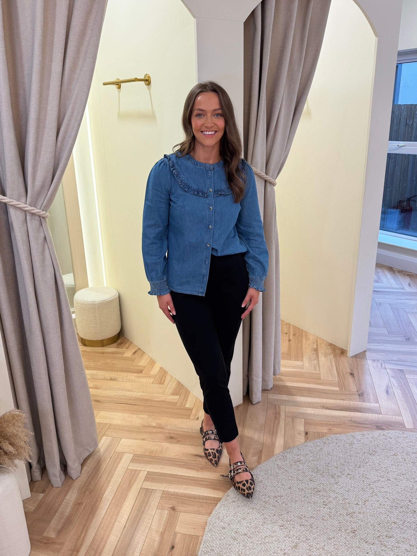 Heidi Frill Shirt in Washed Blue
