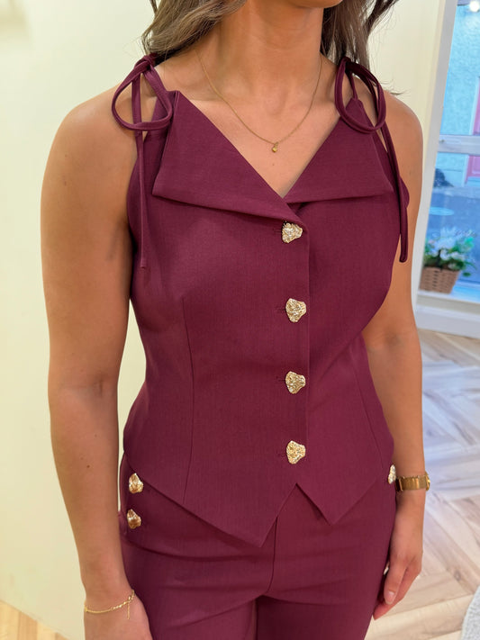 Bailey Tie Shoulder Waistcoat in Burgundy