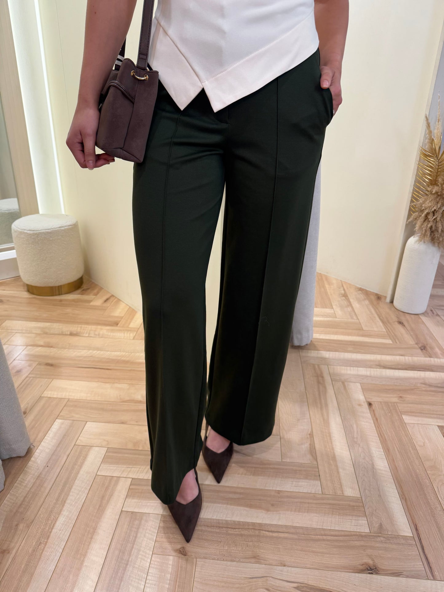 Ihkate wide leg office trousers green