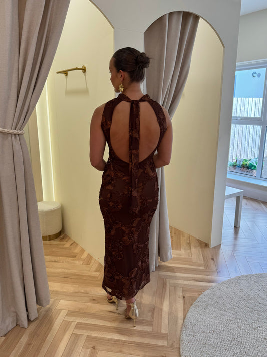 Meg Racer Midaxi Dress in Chocolate