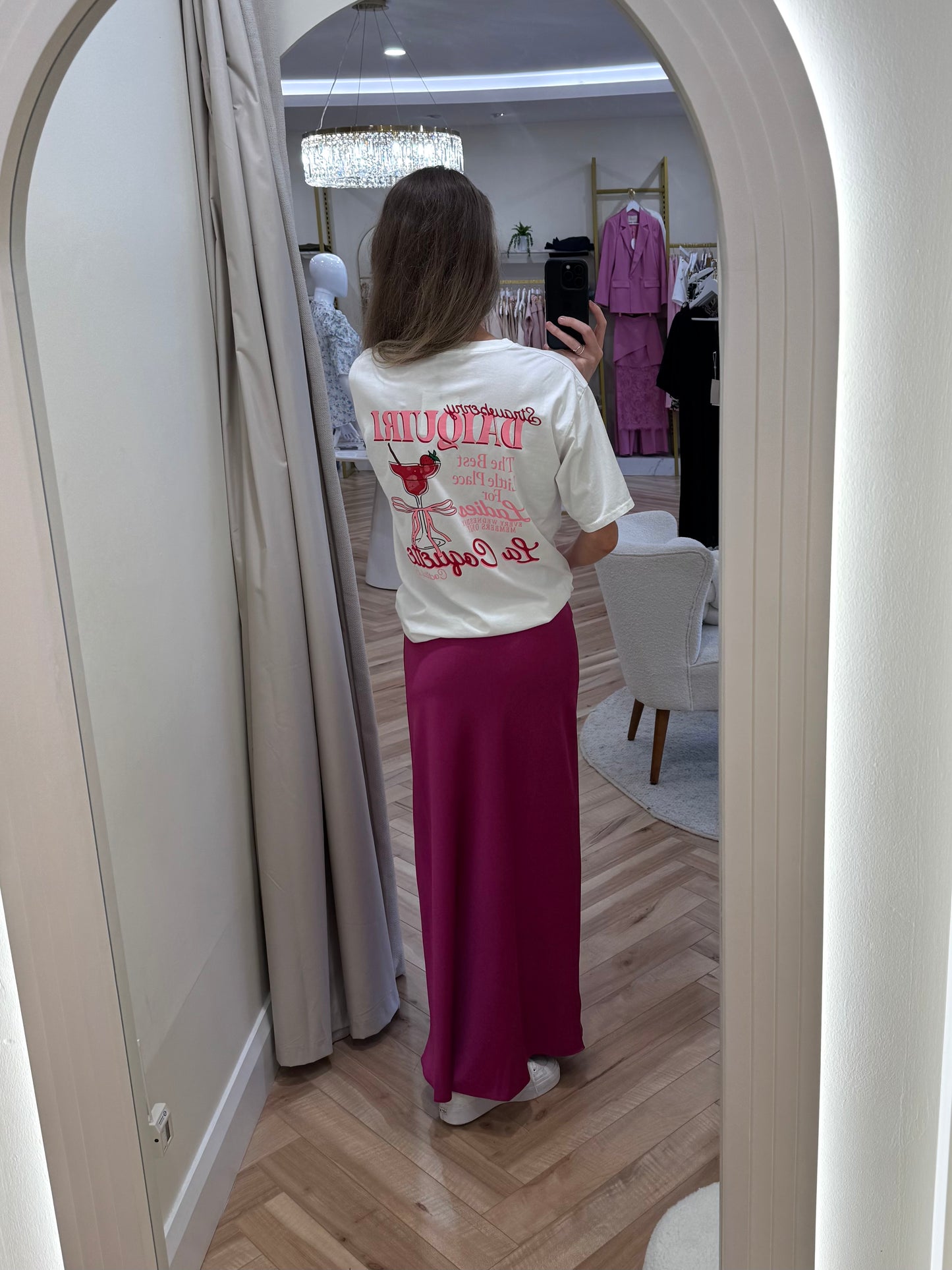 Isla Satin Maxi Skirt in Magenta