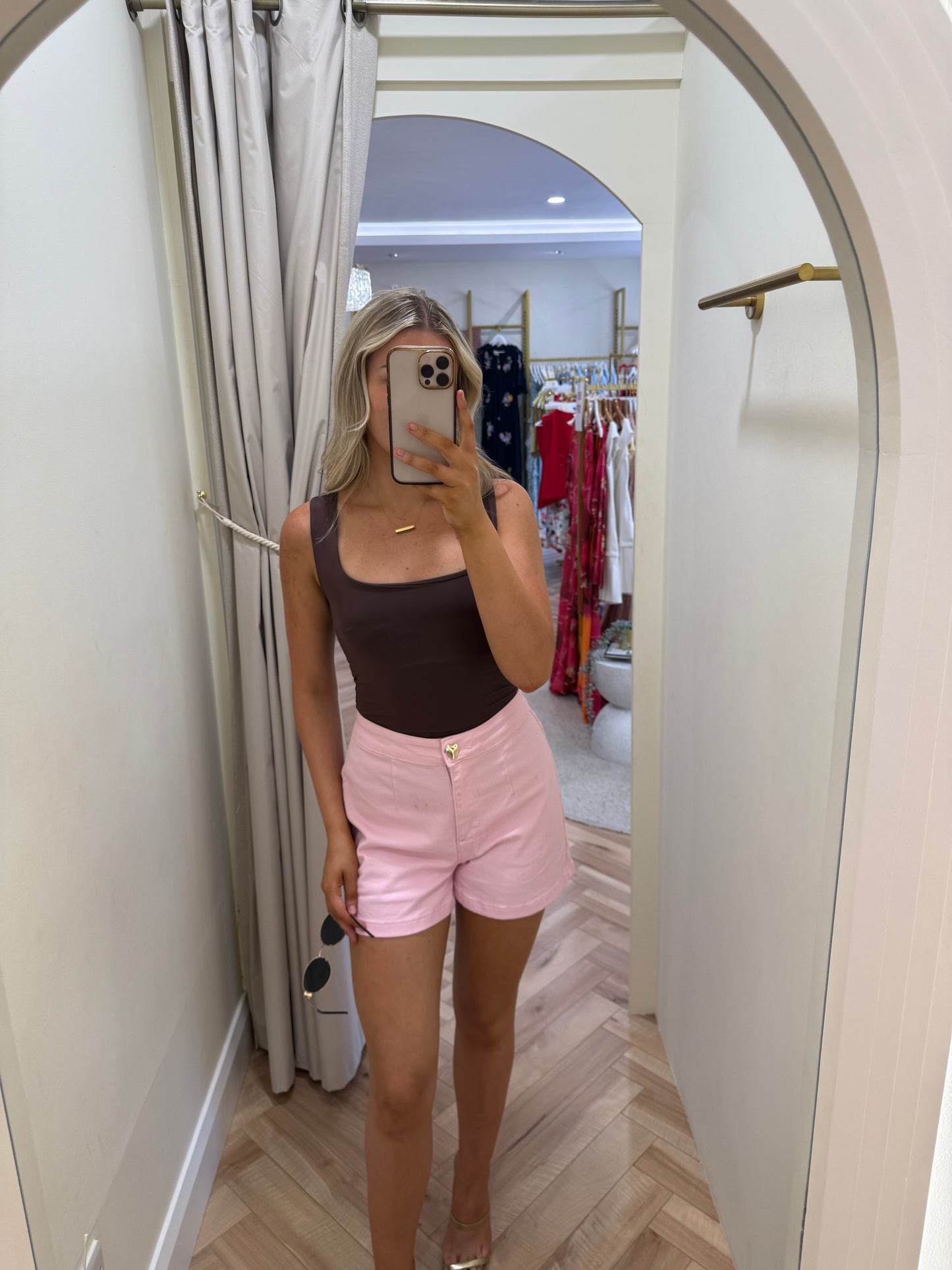 Square Neck Slinky Top in Brown