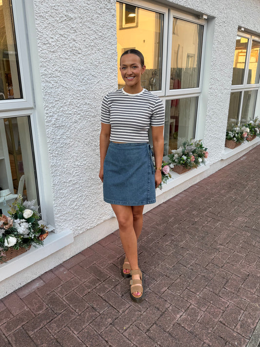 ICHI ihdallas wrap denim skirt