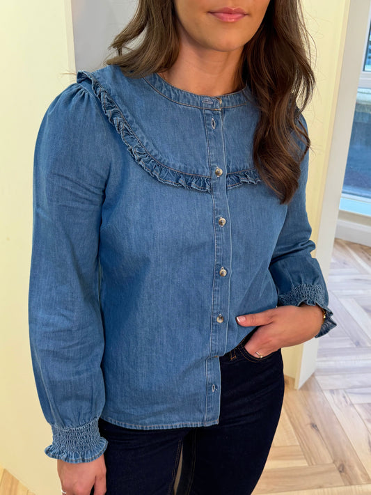 Heidi Frill Shirt in Washed Blue