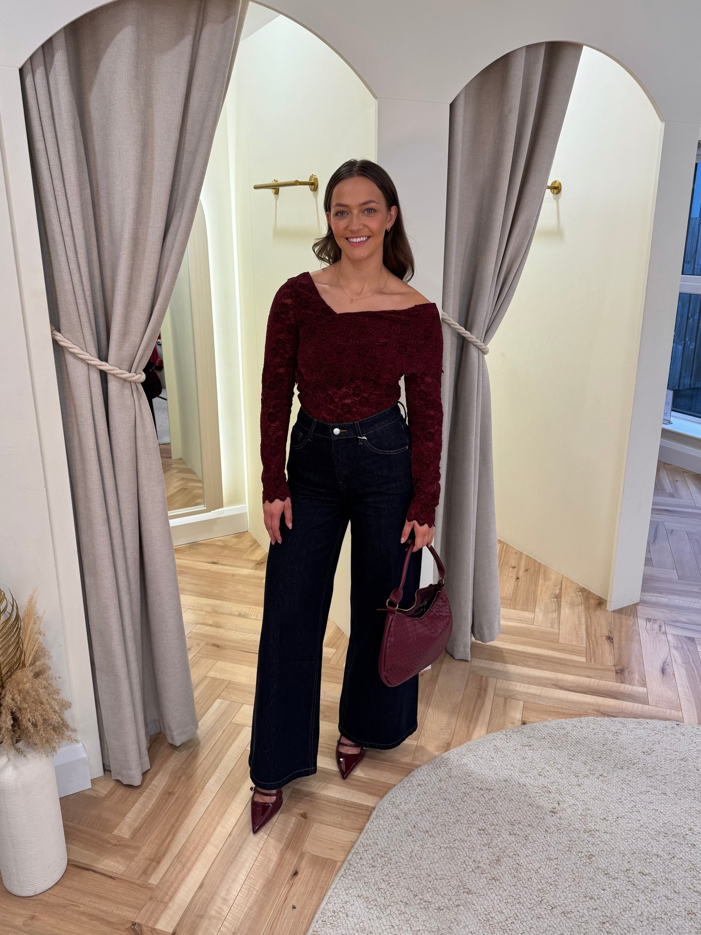 Romy Lace Top in Burgundy