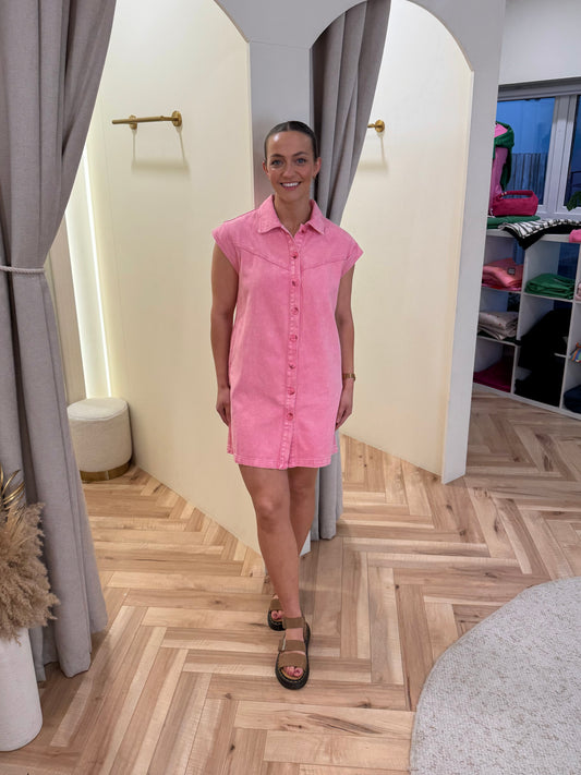 Pink denim dress