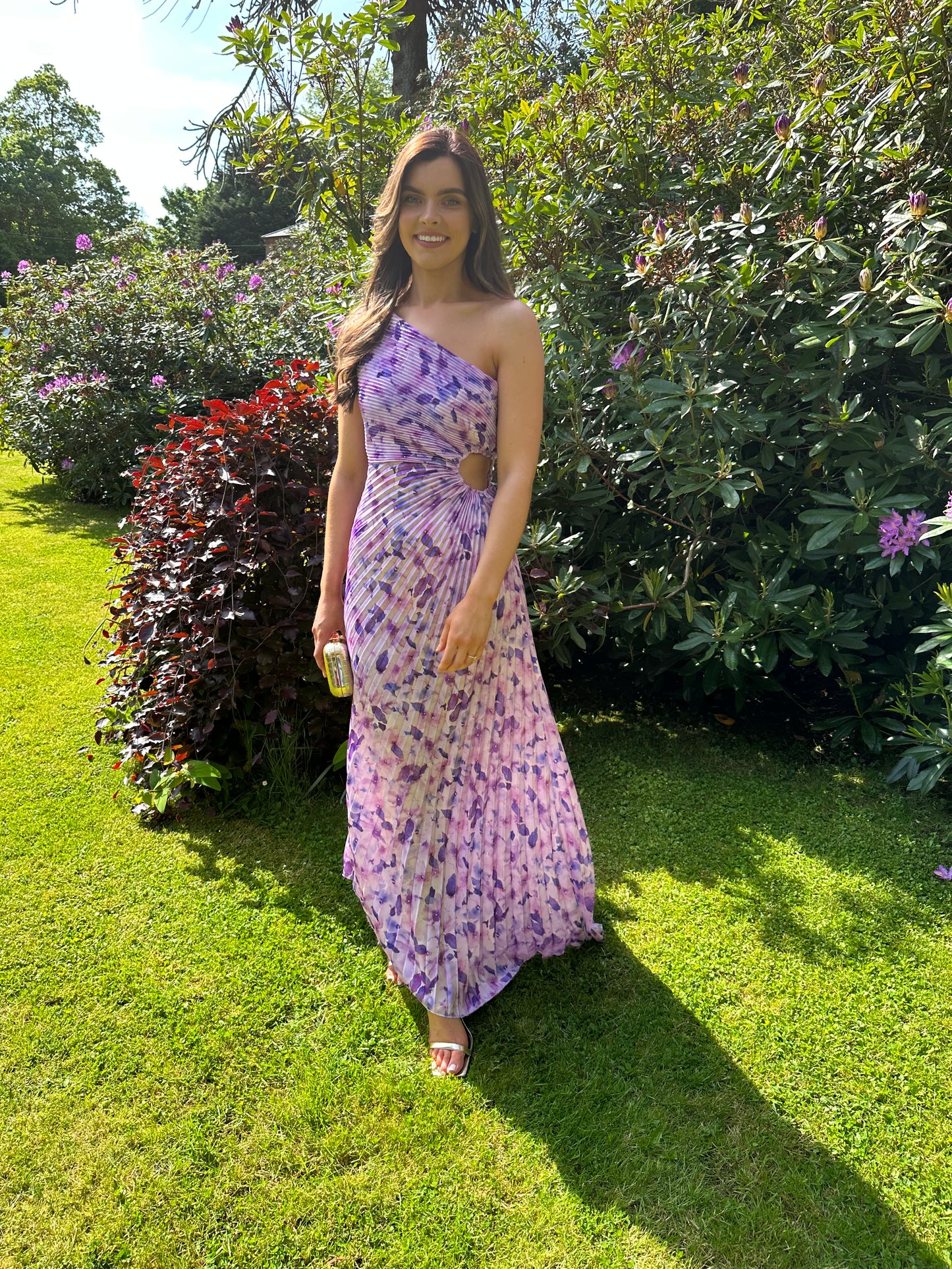 Pleated One Shoulder Maxi Dress in Lilac