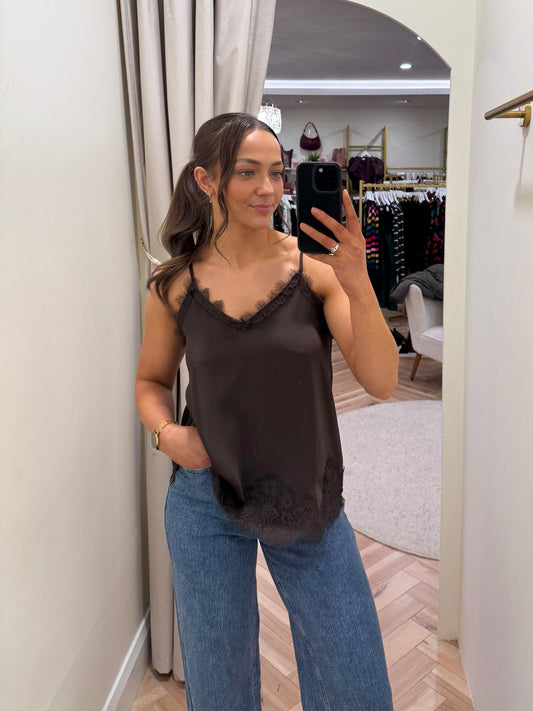 Naline lace cami top in brown