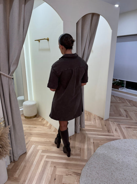 Elma brown denim dress