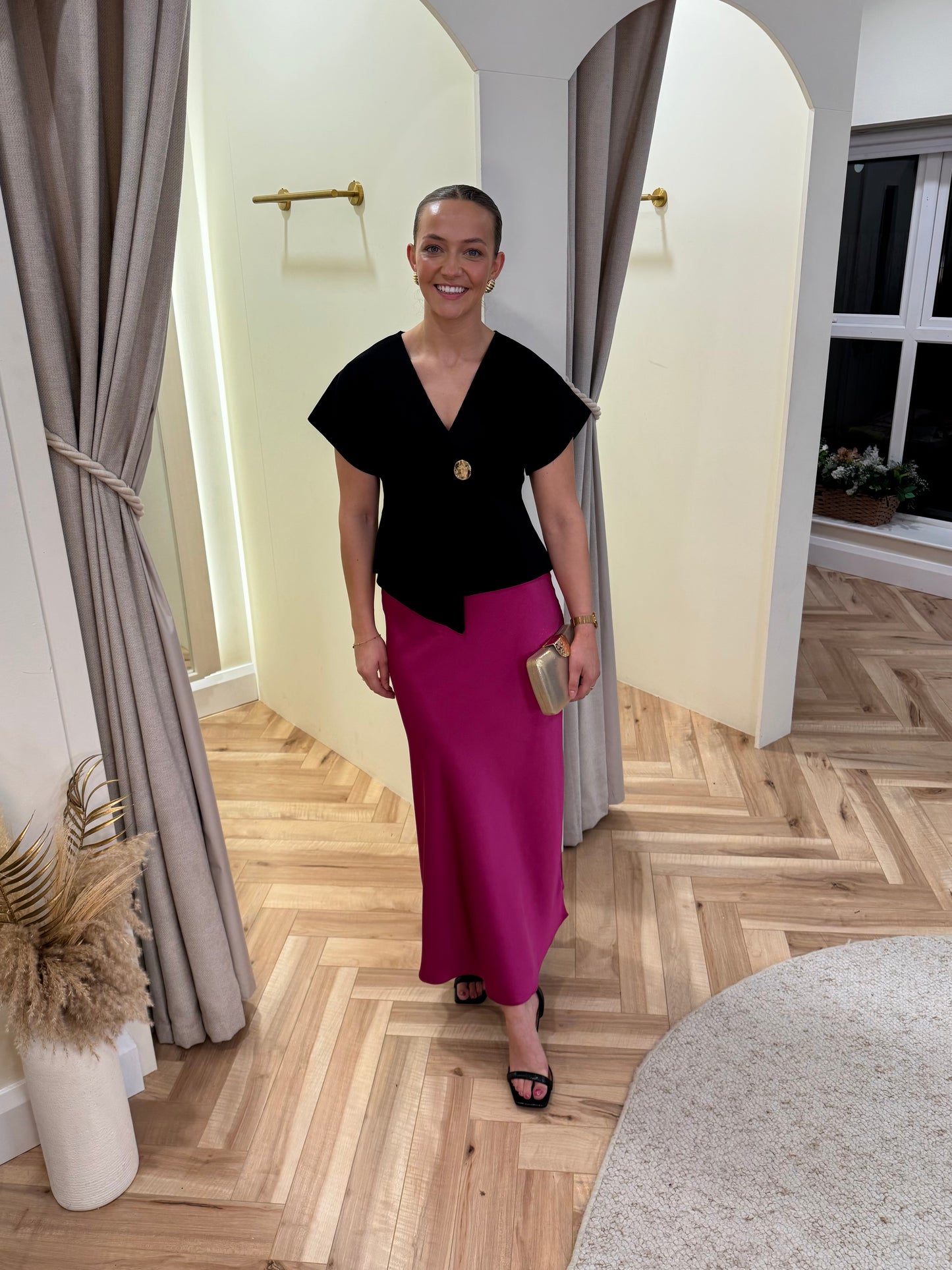 Isla Satin Maxi Skirt in Magenta