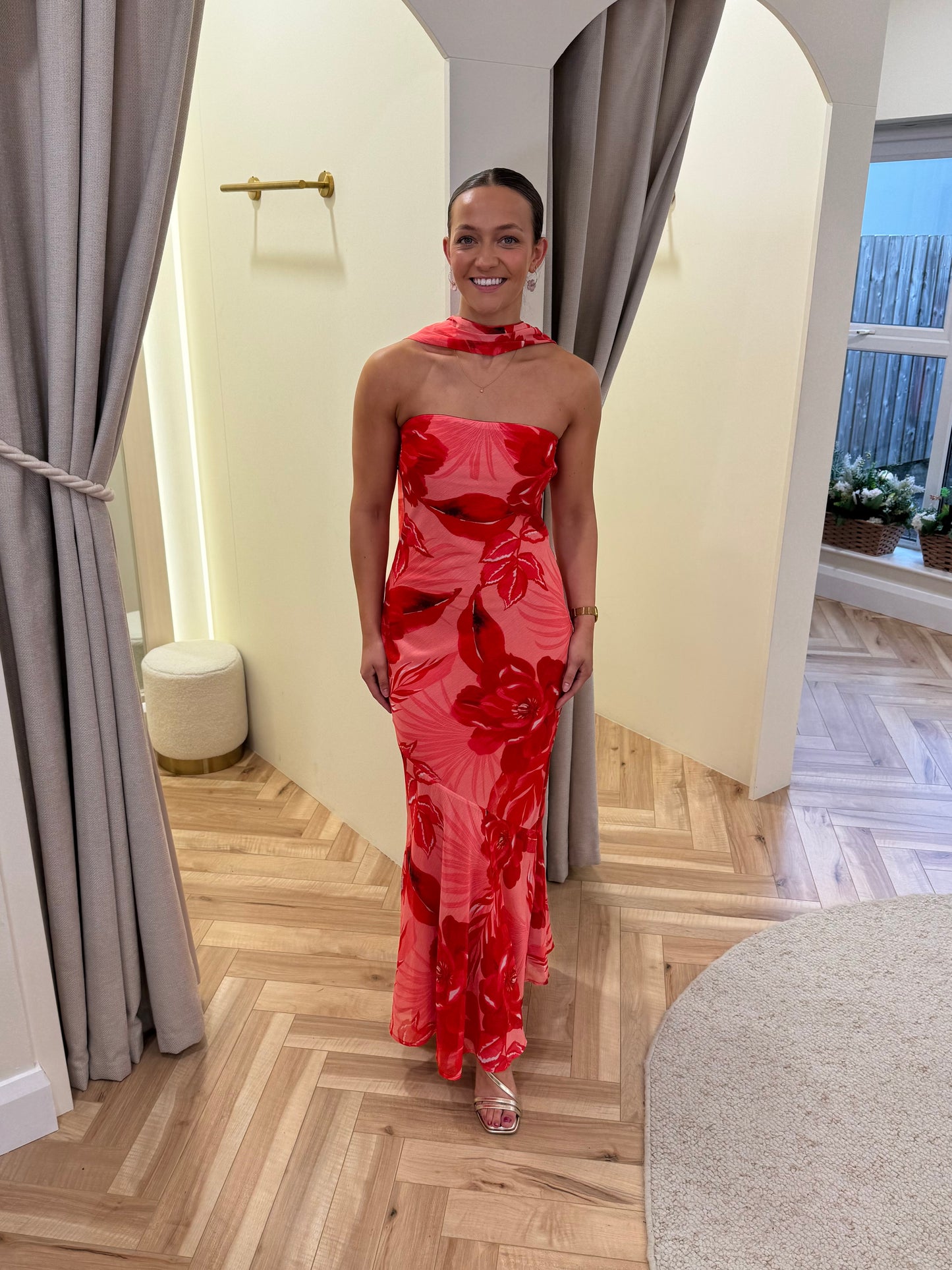 Annalise Dress in Red & Pink