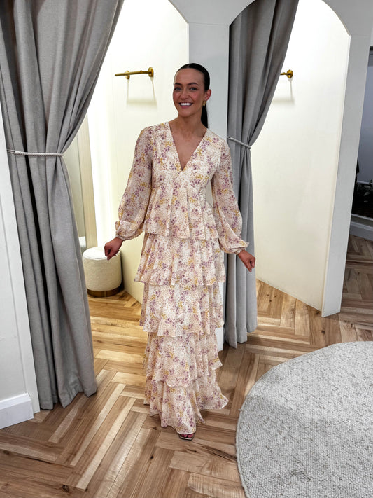 Ashton Ruffle Maxi Dress in Ditsy Floral
