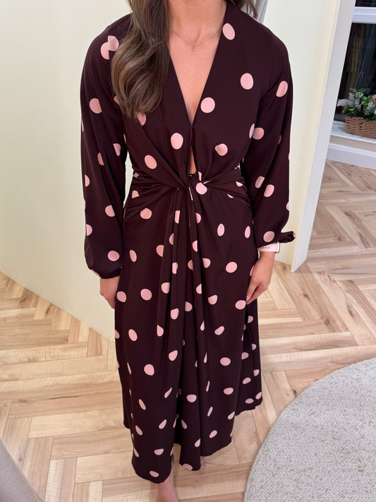 Tilly Polka Dot Dress in Brown & Pink