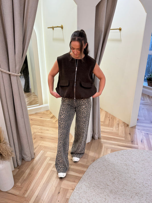 Dad Fit Longer Length Leopard Print Jeans