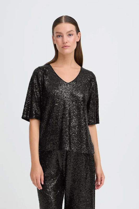 Fauca sequin T Shirt in black