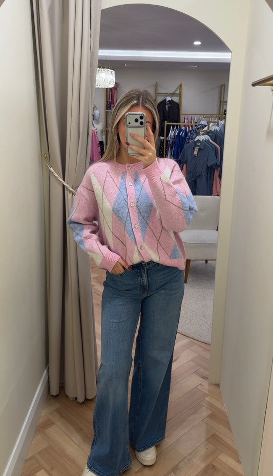 Katie Argyle Cardigan in pink & blue