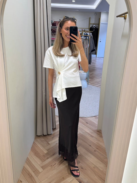 Viellette Lace hem Maxi Skirt in Coffee Bean