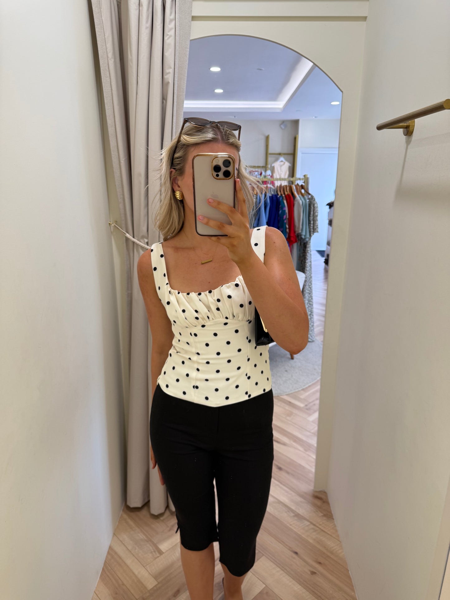 Cream Ruched Polka Dot Top