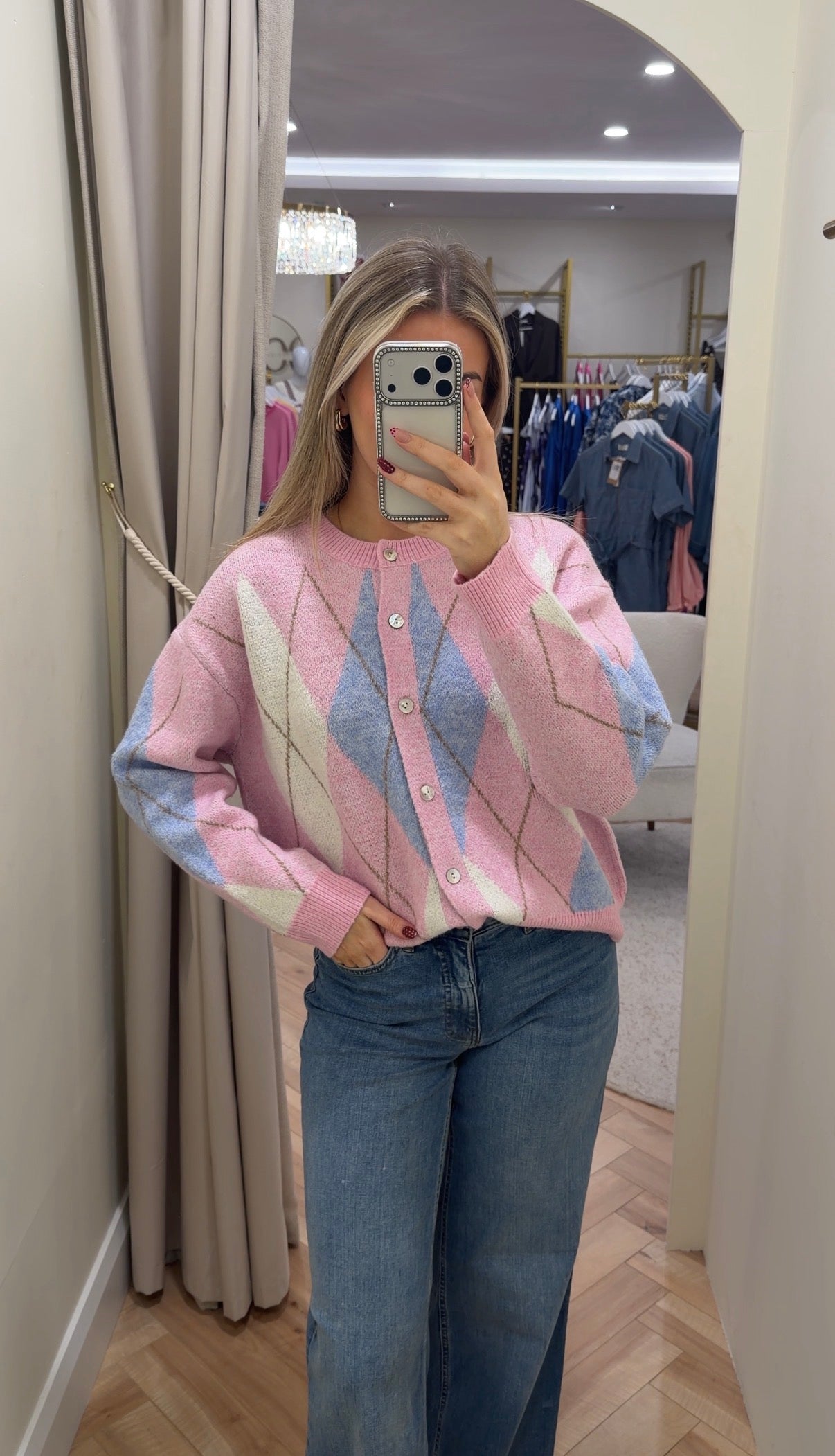 Katie Argyle Cardigan in pink & blue