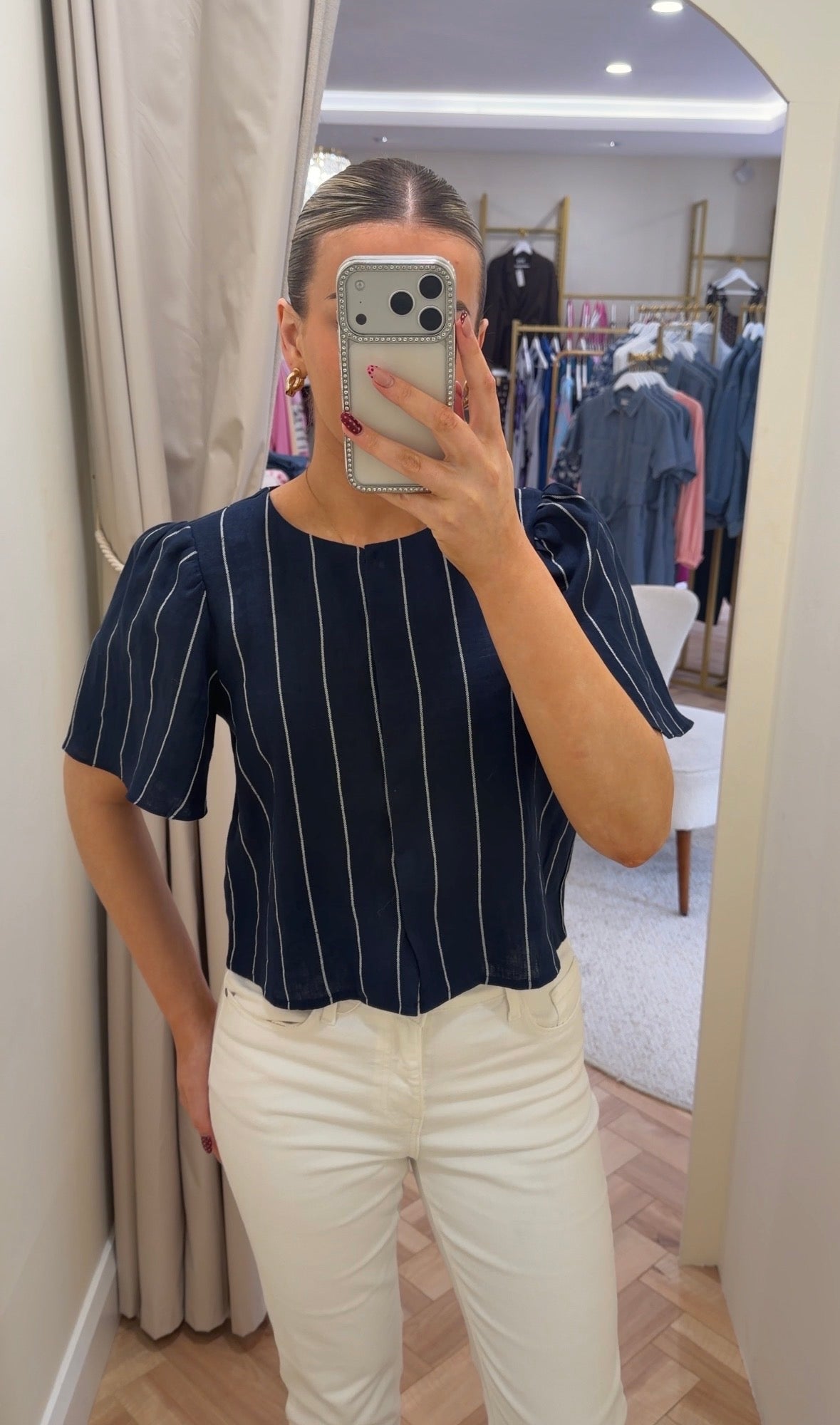 Traffic people Daisy top in Navy Pinstriped