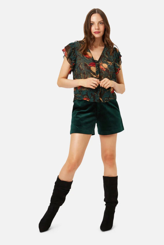 Traffic People Green velvet Corrie shorts