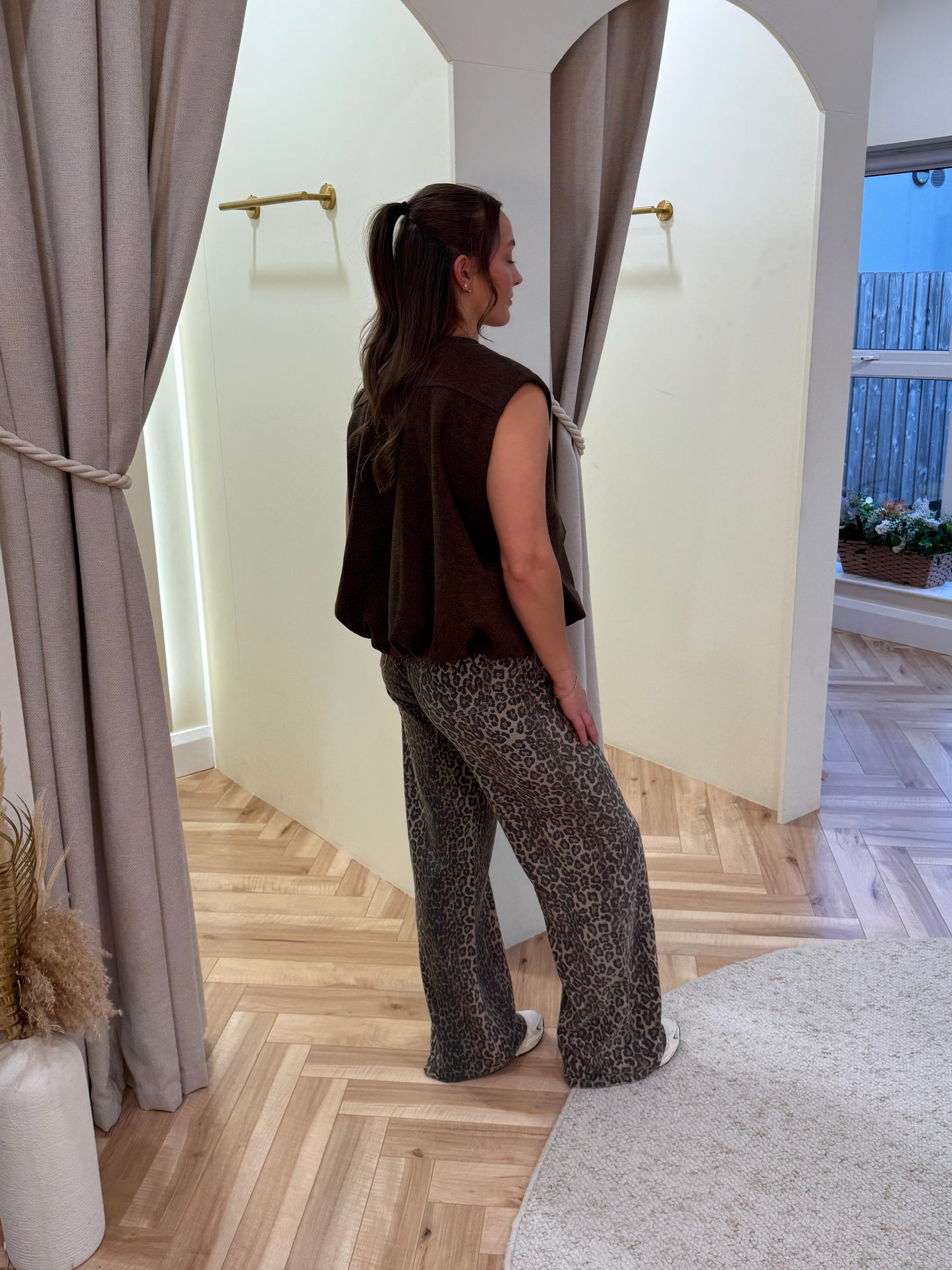 Dad Fit Longer Length Leopard Print Jeans