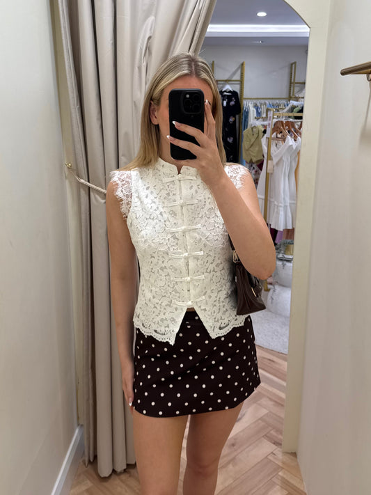 Cole Lace Mandarin Waistcoat in White