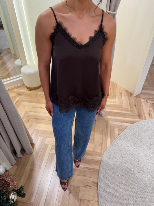 Naline lace cami top in brown