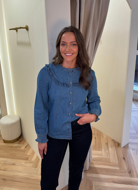 Heidi Frill Shirt in Washed Blue