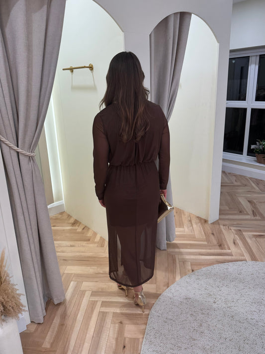 Allie Mesh Dress in Brown