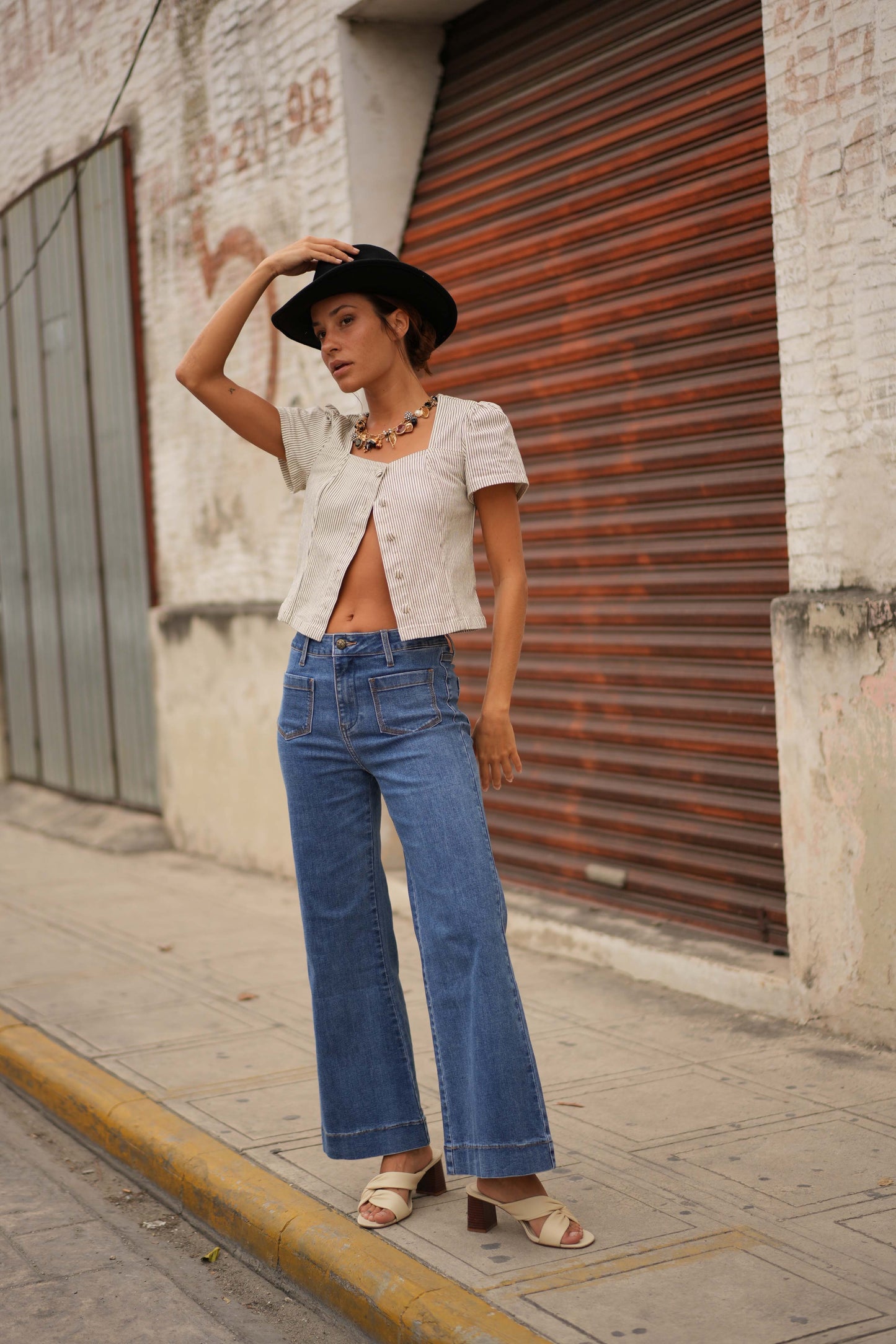 Gasparette Cropped Jeans in Medium Blue