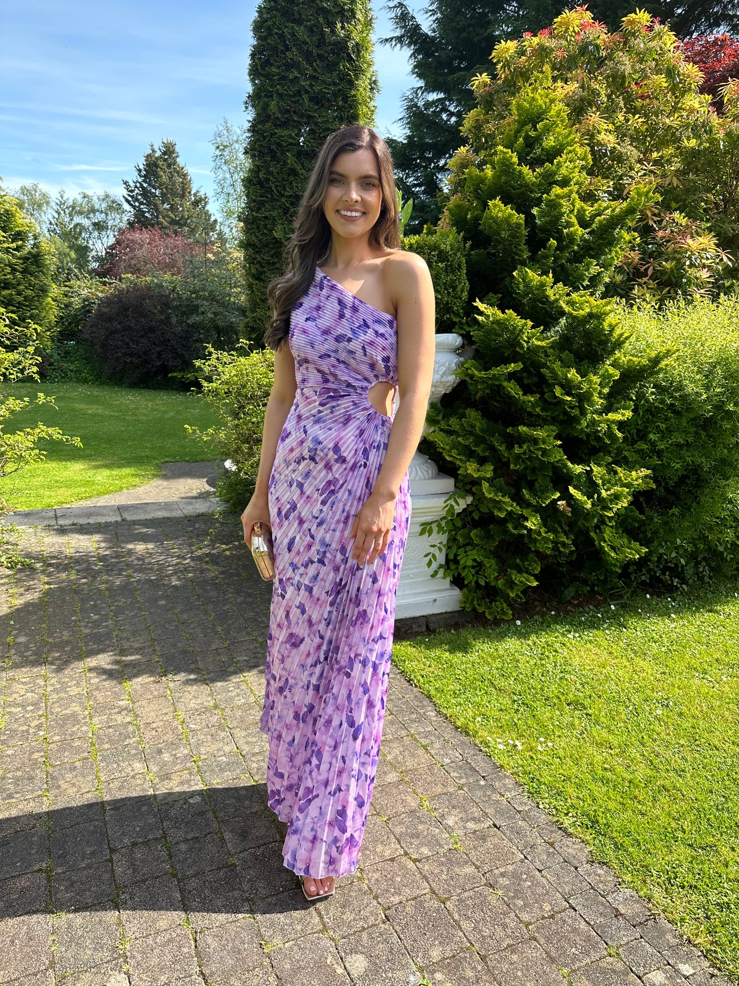 Pleated One Shoulder Maxi Dress in Lilac