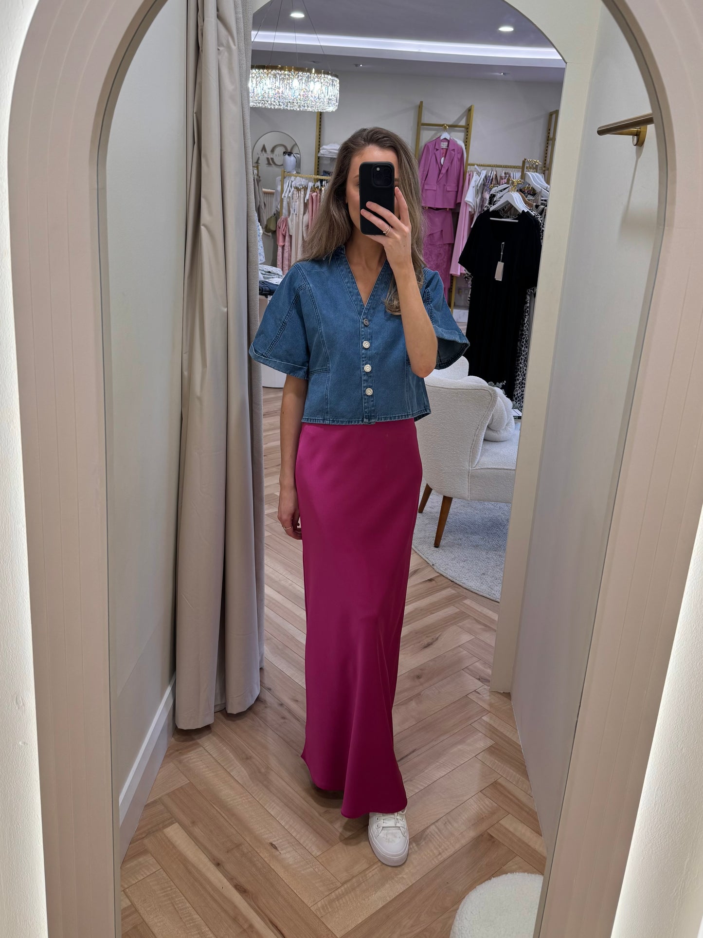 Isla Satin Maxi Skirt in Magenta