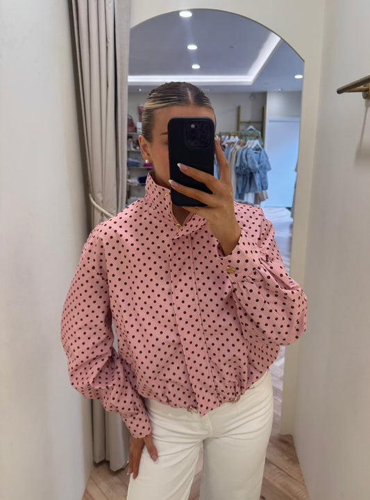 Polka Dot Bomber Jacket in Pink
