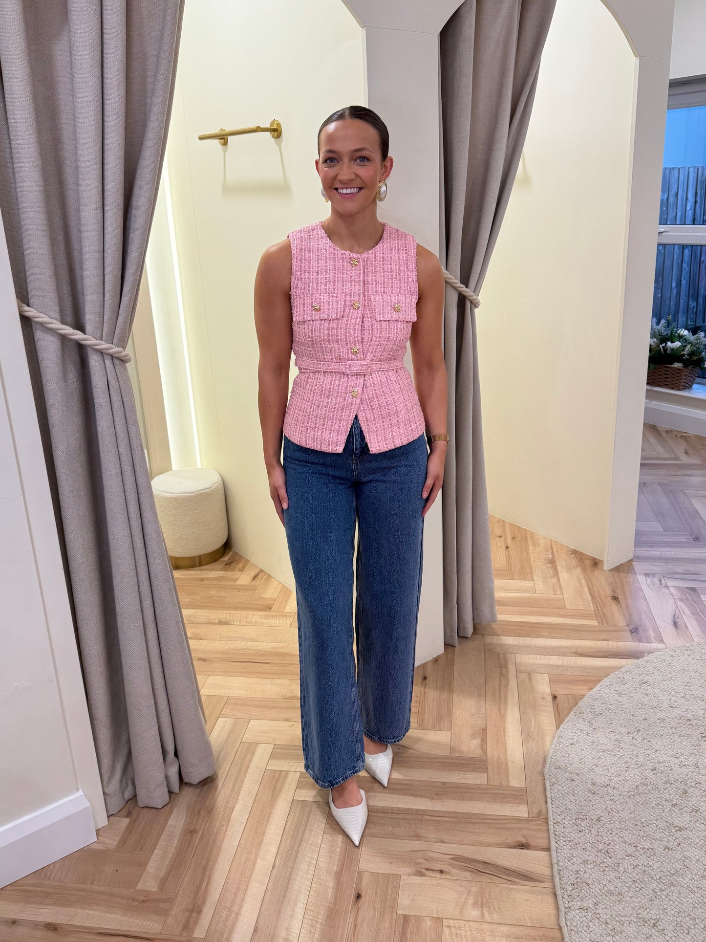 Kyla Tweed Waistcoat in Pink